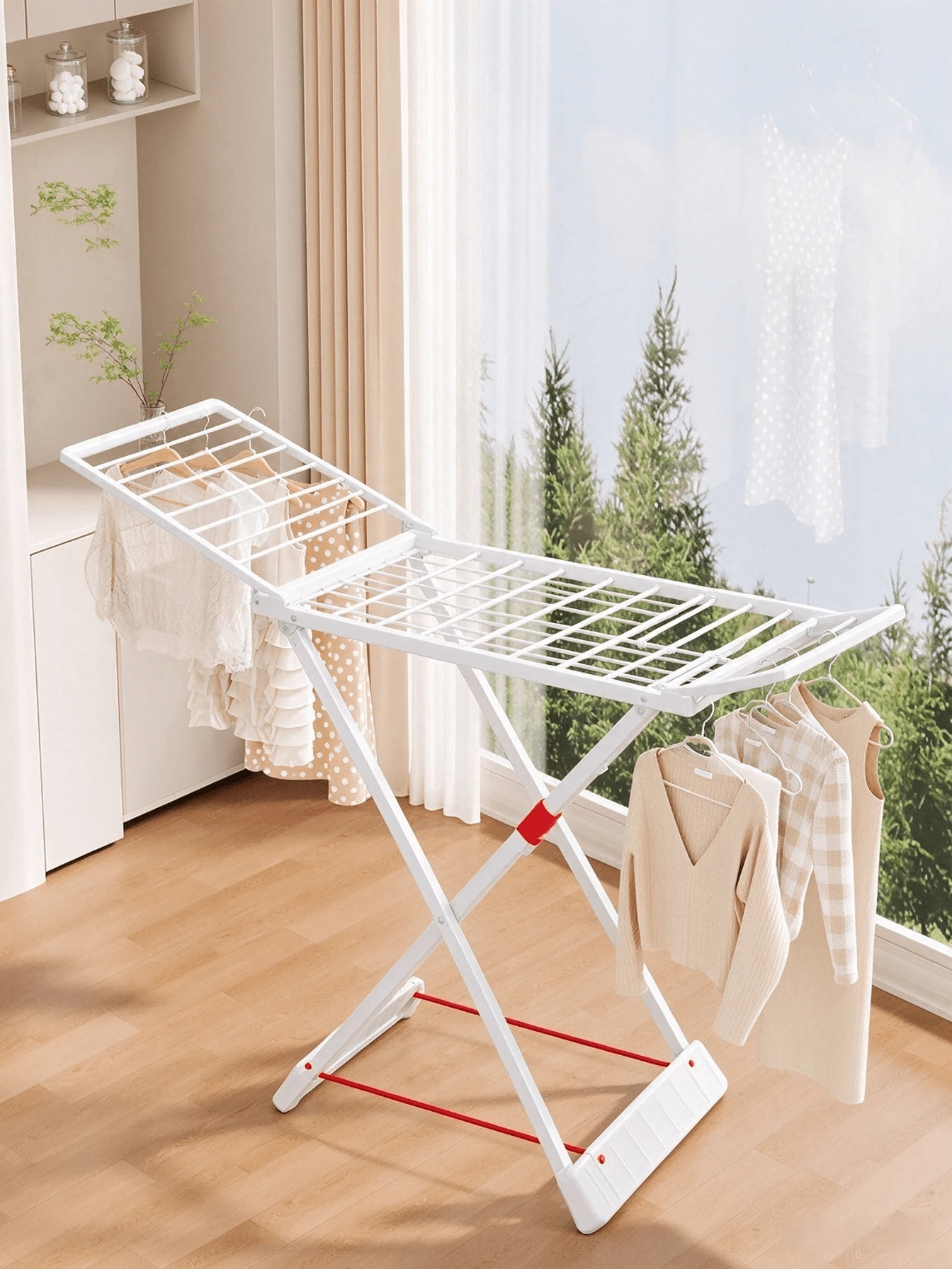 Foldable Wing Drying Rack. Expandable Double Wings For More Drying Space. Stable X Frame, Foldable To Save Space. Multi Rods For Clothes, Towels And Socks, Great For Balcony & Indoor. - Multicolor - View 1