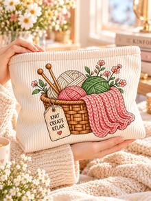 1PC New Knit Inspired Print Pattern Makeup Bag | French Print Travel Organizer Bag | Travel Essentials | Pool Must-Have | Toiletry Bag | Pool Storage Bag | Mother's Day Gift | Teacher's Day Gift | Suitable For Moms, Teachers, Friends And Nurses | Home Essentials | Graduation Gift | Easy To Clean Design | Portable Makeup Bag - Multicolor - View 6
