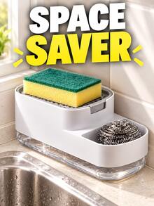 Press-Type Soap Dispenser Bathroom Refillable Bottle Brush Soap Dispenser Soap Dispenser Bathroom Kitchen Cleaning Soap Dispenser Soap Dispenser Box Press-Type Detergent Box Square Sponge Brush Box Compartment Storage Box Kitchen Essentials Bathroom Decor - Multicolor - View 7