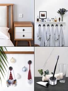 1-5pcs Self-Adhesive Towel Hooks, No-Drill Wall Towel Rack, Waterproof Rust-Proof Stainless Steel Silicone Clip Hooks, Easy One-Hand Operation, Suitable For Bathroom Kitchen Towels, Keys, Gloves - View 6