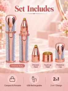 Portable 2-In-1 Electric Eyebrow Trimmer & Facial Hair Remover, USB Rechargeable With 100mAh Battery, Dual-Head Grooming Tool For Women, Compact Design For Travel, Office & Everyday Use - View 7