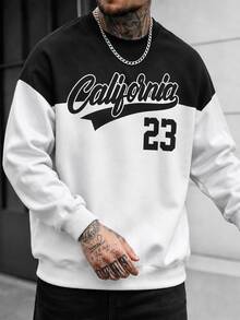 FRACTYR Men's Vintage Sports 23 Number Graphic, California Theme Crew Neck Sweatshirt, American College Style Loose Casual Pullover - White - View 2