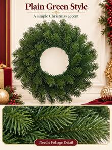 1pc 38cm Christmas Wreath, Green Needle Foliage, Solid Color Or Red Berry & Pine Cone Style Optional, Holiday Door & Wall Decor, Suitable For Home, Entryway & Living Room Christmas Decoration - Multiple Styles - View 2