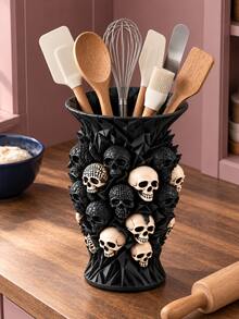 Halloween Pumpkin Face Pen Holder, Jack-O'-Lantern Desktop Storage Cup, Cute Desk Makeup Brush Organizer - Diamond Skull - View 3