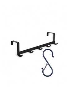 2/1pc Over-The-Door Hook Rack, No-Drill Door Hanger, 5-Hook Iron Clothes Rack, No-Trace Clothing Hook, Bedroom Bathroom Door Storage Hook, Door Rack, Home Decor - Multicolor - View 10