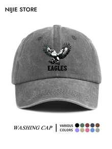 Vintage Washed Distressed Soft Top Baseball Cap Unisex, Spreading Eagle EAGLES Letter Print Curved Brim Baseball Cap, Outdoor Adjustable - A - View 12