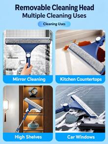 1pc 2-In-1 Extendable Glass Window Squeegee, Bathroom Shower Double-Sided Sponge Scraper With Long Handle Cleaner, Suitable For High Windows, Mirrors, Car Windshield, Streak-Free Water Removal - Multiple Styles and Colors - View 4