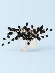 1pc Gothic Black Crystal Hair Comb Vintage Rhinestone Branch Hair Slide Elegant Party Prom Hair Accessories For Women - Multicolor - View 11