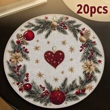 1/4/6pcs Seri Natal - Alas Piring Motif Hati Merah & Emas, Kerucut Pinus, Karangan Bunga Natal, Dilukis Tangan, Terbuat dari Serat Poliester, Cocok untuk Dapur Rumah, Dekorasi Meja Dapur, dan Dekorasi Pesta - MultiWarna - View 15