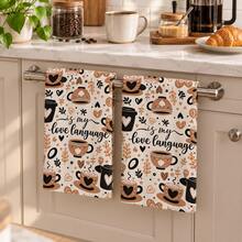 2pcs Brown Coffee Cup Kitchen Towels, Super Absorbent Soft Cleaning Cloths, Suitable For Kitchen, Bathroom, Toilet, Holiday Kitchen Decor, Winter Home Decor, Christmas Gift Set - Multicolor - View 4