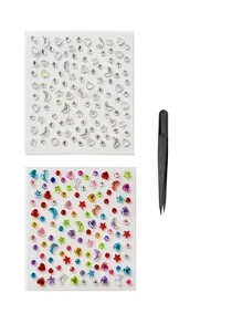 1pc/2pcs, ABS Plastic Face Decoration Sticker Set With Tweezers, Colorful Rhinestone White Rhinestone Rainbow Moon White Moon, Christmas Party Photo Shoot New Year's Eve Music Festival Concert Face Makeup Stickers - Multicolor - View 17