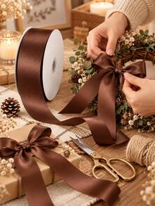 Chocolate Coffee Color Satin Ribbon, Premium Glossy Soft Ribbon, Suitable For Gift Wrapping, Bows, Wedding, Floral Arrangement, Holiday Party, Hair Accessories, Clothing Trims And DIY Crafts - Satin Ribbon - View 4
