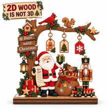 1pc 2D Wooden Flat Christmas Countdown Ornament, Holiday Desktop Decoration With Santa Claus, Nutcracker, Tree Branch Hanging Decor, Suitable For Fireplace Mantel, Shelf, Entryway Home Decor - A - View 6