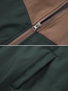 1 Set Men's Colorblock Hooded Woven Sportswear, Contrast Zipper Jacket & Joggers, Streetwear Casual 2 Pieces Set, Suitable For Spring And Autumn - Army Green - View 6