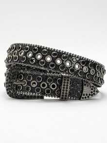 1pc Unisex Solid Color Rhinestone Buckle Belt Strap Hip Hop Punk Y2K Street Fashion Waist Belt - Black - View 7