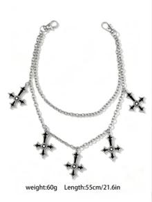 1pc Cross Pants Chain Hip-Hop Punk Style Metal Belt Niche Personality Versatile Body Chain Decoration - Silver - View 5