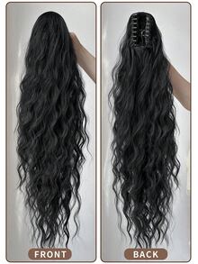 HEYPINK Claw-Shaped Ponytail Hair Extension, Black, 26 Inch Long, Water Wave, Heat-Resistant Synthetic Fiber Wig, Suitable For Women, Girls, Party And Daily Use., Halloween - Natural Black - View 8
