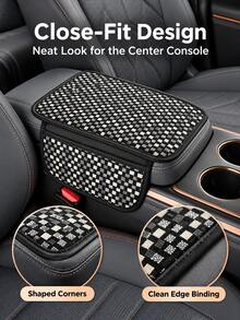 Bohemian Style Polyester Car Armrest Cover, Geometric Print And Checkerboard Pattern, Thickened Center Console Armrest Pad With Side Storage Pocket, Easy Install Armrest Protector, Suitable For Cars, SUVs, Sedans, Perfect For Driving, Road Trips, Daily Commute, Autumn/Winter Travel - Multicolor - View 3