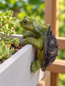 Resin Climbing Turtle Planter Hugging Ornament, Cute Planter Edge Decor, Indoor Outdoor Garden Potted Plant Hanging Decoration - Wall-mounted Turtle - View 2