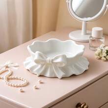 1pc Jewelry Storage Tray, Desktop Cosmetic Organizer, Bedroom Vanity Jewelry Storage Dish, Hair Accessories Ring Earring Necklace Storage Tray, Desktop Storage Basket, Bedroom Desktop Jewelry Storage Rack, Desktop Storage Container - White - View 6