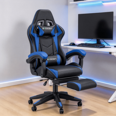 GartistGo Height-Adjustable Gaming Chair With Footrest And Lumbar Cushion