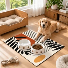 1pc Modern Abstract Plant Pattern Dish Drying Mat, Rectangular Kitchen Absorbent Mat, Featuring Beige, Black, Caramel Orange And Mustard Yellow Color Palette With Fluid Stripes, Geometric Color Blocks And Black Branch Elements, Minimalist Modern Style, Suitable For Kitchen Countertop, Sink Area And Dining Table, Combining Practicality And Decorative Appeal - Multicolor - View 6