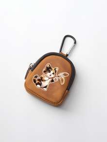 Cute Black Cat Daisy Butterfly Print Mini Zipper Coin Purse, With Mountain-Shaped Buckle, Portable PU Leather Earphone Storage Bag, Small Key Card Holder, Gift - Multicolor - View 13