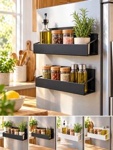 Refrigerator Condiment Rack, Movable Wooden Storage Shelf, Space-Saving Kitchen Organizer, Suitable For Refrigerator And Microwave, Seasoning And Spice Storage Rack, Halloween Thanksgiving Christmas New Year Kitchen Supplies - Multicolor - View 4
