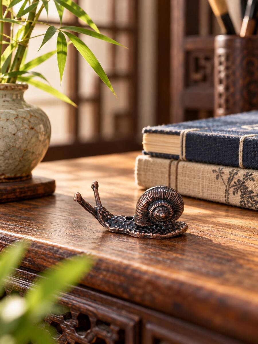 Copper Snail Figurine, Desktop Small Sculpture, Plant Pot Landscape Decoration, Bonsai Terrarium Scene Ornament, Indoor Office Desk & Study Table Decor - Brass Snail - View 1