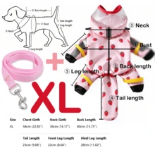 Fruit Series Waterproof Dog Raincoat Set, Includes 1pc Raincoat And Waterproof Leash, Multiple Colors Available, Windproof And Fully Waterproof, Full Coverage Design, With Special Buckles, Anti-Slip Rubber Sole, Adjustable Hook And Loop, Full Paw Coverage And Reflective Strips - Pink - View 16