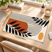 1pc Modern Abstract Plant Pattern Dish Drying Mat, Rectangular Kitchen Absorbent Mat, Featuring Beige, Black, Caramel Orange And Mustard Yellow Color Palette With Fluid Stripes, Geometric Color Blocks And Black Branch Elements, Minimalist Modern Style, Suitable For Kitchen Countertop, Sink Area And Dining Table, Combining Practicality And Decorative Appeal - Multicolor - View 11