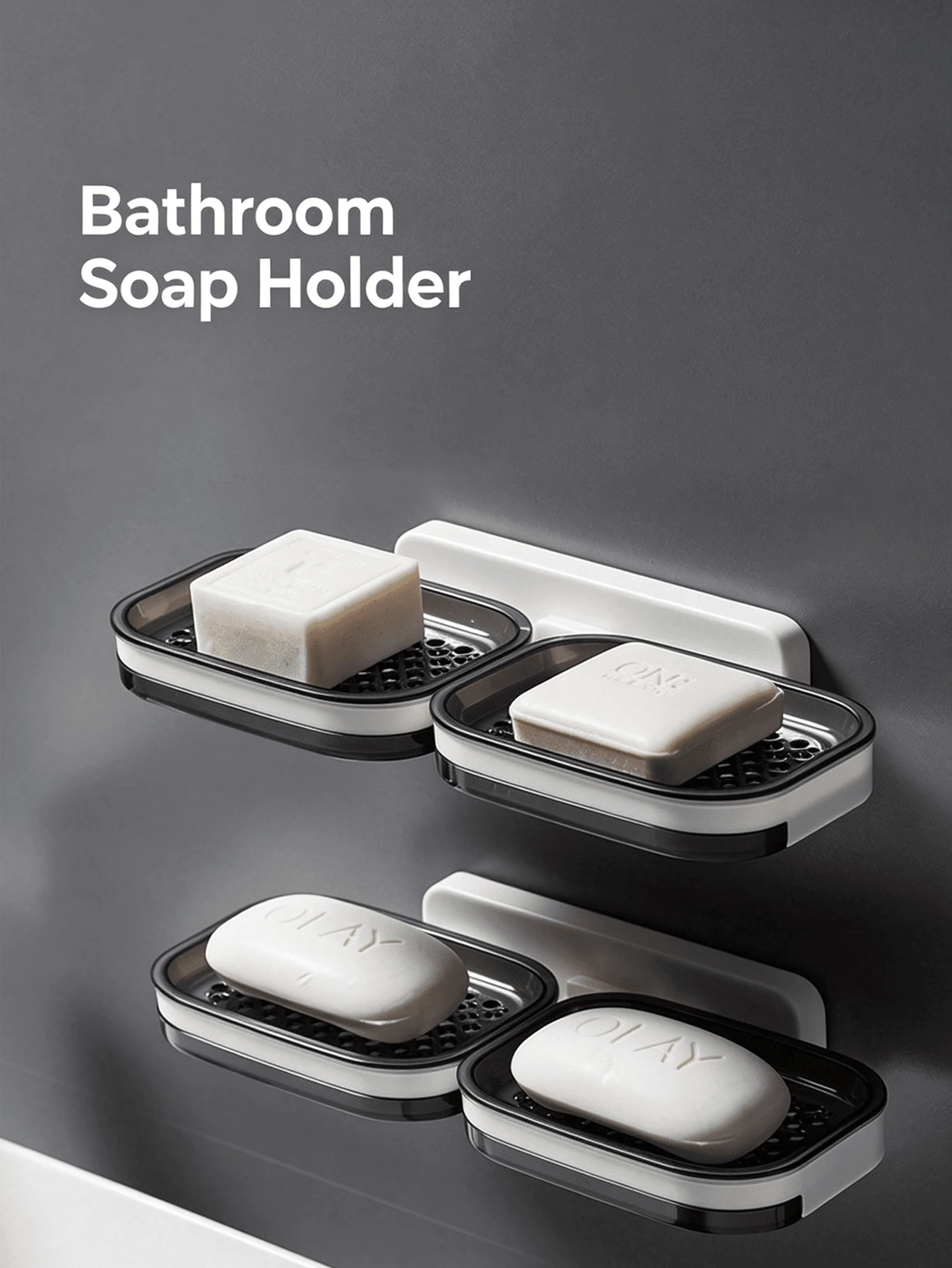 1pc Wall-Mounted Soap Holder, Modern Minimalist Style, High-Quality Durable ABS-PP Composite Material, Double-Layer Drainage Tray, Horizontal And Vertical 2-Way Installation Design, Bathroom Sink Soap Storage Organizer, Home Bathroom Decor, Suitable For Winter - Soap Box - View 1