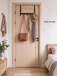 2/1pc Over-The-Door Hook Rack, No-Drill Door Hanger, 5-Hook Iron Clothes Rack, No-Trace Clothing Hook, Bedroom Bathroom Door Storage Hook, Door Rack, Home Decor - Multicolor - View 6