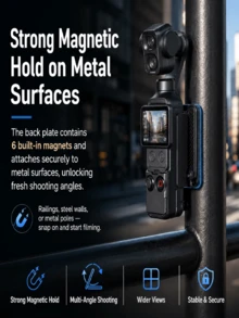 Magnetic Foldable Sports Camera Bracket, Multi-Function Adapter Frame, Compatible With DJI Pocket 3 / Pocket 4, With 1/4" Thread Interface For Tripod, Supports Connecting Fill Light & Microphone - View 6