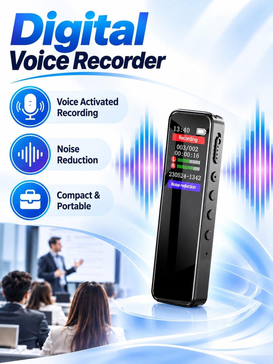 Digital Voice Recorder With Playback Function, Noise Reduction, High-Definition Sound Quality, 380mAh Rechargeable Lithium Battery, MP3 Music Playback, Suitable For Lectures And Meetings (Memory Card Not Included) - View 1