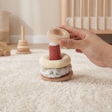 1Pc Wooden Base Bunny Stacking Column Toy, Soft Plush Rabbit Detachable Stacking Rings Toy, Infant Sensory Building Play Toy, Fine Motor Skill Training Educational Toy For Newborn, Baby Shower Gift - Multicolor - View 8