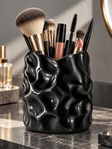 1pc Wavy Texture Cosmetic Storage Box, Glossy Sculptural Makeup Brush Holder, Suitable For Vanity, Dressing Table And Bedroom Decor - Multicolor - View 7