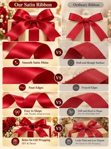 Dark Red Ribbon, Multiple Sizes Available, Soft And Smooth Satin Gift Wrapping Tape, Suitable For Bow Making, Wedding Decoration, Bouquet, Christmas, Valentine's Day, Festival Party And Handmade DIY - Satin Ribbon - View 9