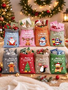 16pcs/Set Santa Apple Bags, Drawstring Closure Candy Pouches, Festive Party Gift Bags And Christmas Themed Atmosphere Decoration Bags. They Are Ideal Presents For Holiday Giving. - Multicolor - View 1