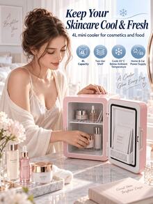4L Dual-Use Mini Cosmetic Refrigerator, Cooling/Heating, 28dB Quiet, Removable Shelves, Suitable For Skincare, Beverages, Breast Milk, Bedroom And Travel Use - Multicolor - View 2