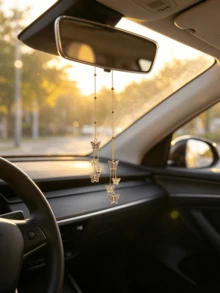 1pc Butterfly Rhinestone Car Rear View Mirror Charm, Gold Chain Hanging Ornament, Car Acessesories, Car Interior Decoration - A - View 4