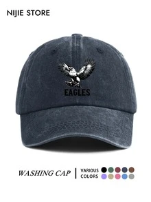 Vintage Washed Distressed Soft Top Baseball Cap Unisex, Spreading Eagle EAGLES Letter Print Curved Brim Baseball Cap, Outdoor Adjustable - A - View 11