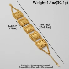 سوار نحاسي مطلي بالذهب عيار 14 قيراط بتصميم مستطيل بارز بأسلوب عربي، مناسب لارتداء النساء اليومي والحفلات والمهرجانات والولائم - الذهبي - مشاهدة 6