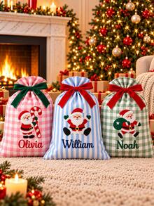 Personalized Santa Claus Gift Bag, Customized Holiday Decor, Large Reusable Striped Christmas Gift Bag, Holiday Christmas Gift Packaging Bag, Perfect For Party Favors And Holiday Decoration - Merry Christmas! - Multicolor - View 6