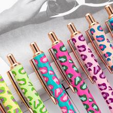 8Pcs/Set Heat-Transfer-Printed Sexy Leopard Print Ballpoint Pen Creative Cute Girl Leopard Print Hippop Button Pen Multi-Color Heat-Transfer Film Pen Metallic Pen - Multi-color - View 5