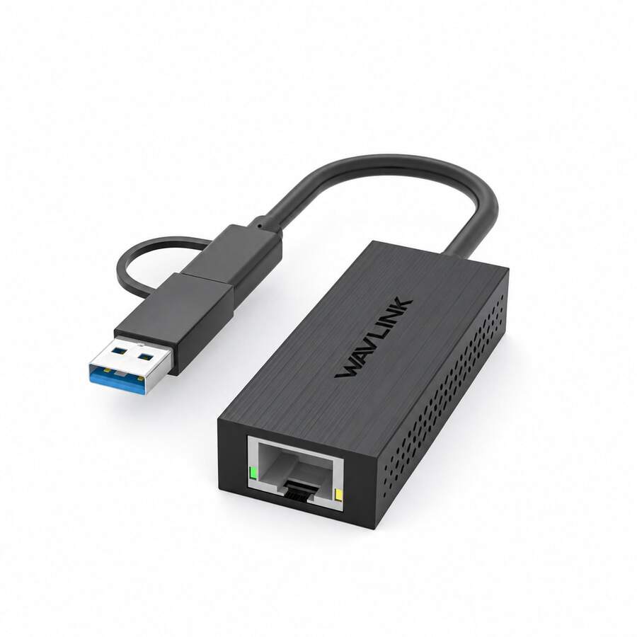 2.5G Ethernet Adapter WAVLINK NWU331GCA, USB-C/USB-A To RJ45 LAN Converter, 2500Mbps Network Adapter, Compatible With Laptop/PC, Black - Black - View 1