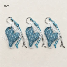 1PC/2PCS/3PCS Vintage Distressed Denim Heart Pendant With White Lace Bow Woven Rope Keychain, Fresh Girly Style Bag Charm, Handbag Decorative Accessory - Baby Blue - View 7