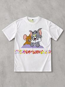 Strevion TOM & JERRY تي شيرت رجالي كاجوال بأكمام قصيرة وياقة دائرية بنقشة كرتونية - متعدد الألوان - مشاهدة 5