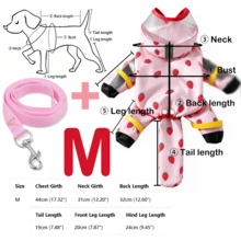 Fruit Series Waterproof Dog Raincoat Set, Includes 1pc Raincoat And Waterproof Leash, Multiple Colors Available, Windproof And Fully Waterproof, Full Coverage Design, With Special Buckles, Anti-Slip Rubber Sole, Adjustable Hook And Loop, Full Paw Coverage And Reflective Strips - Pink - View 13