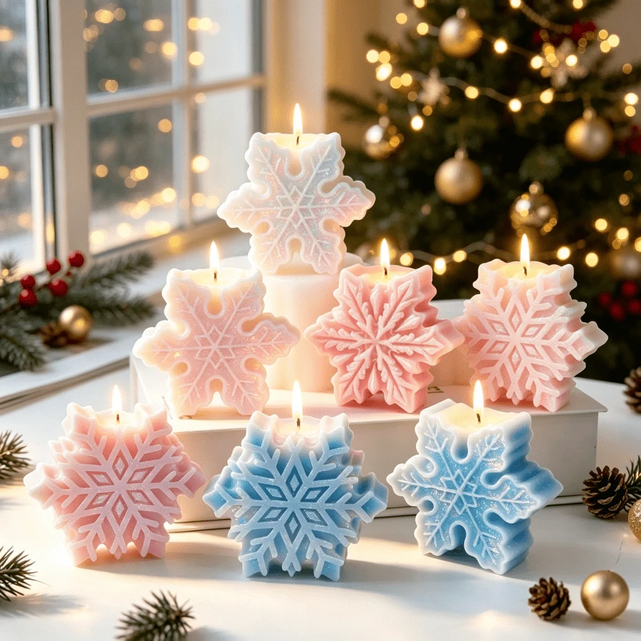 Resin Silicone Mold, Snowflake Shaped Candle Silicone Mold, Christmas Snowflake Texture Element Design, Multi-Purpose Pouring Mold For Scented Candles, Handmade Soap, Epoxy Resin Plaster, Easy Demolding DIY Handmade Mold - A-White - View 1